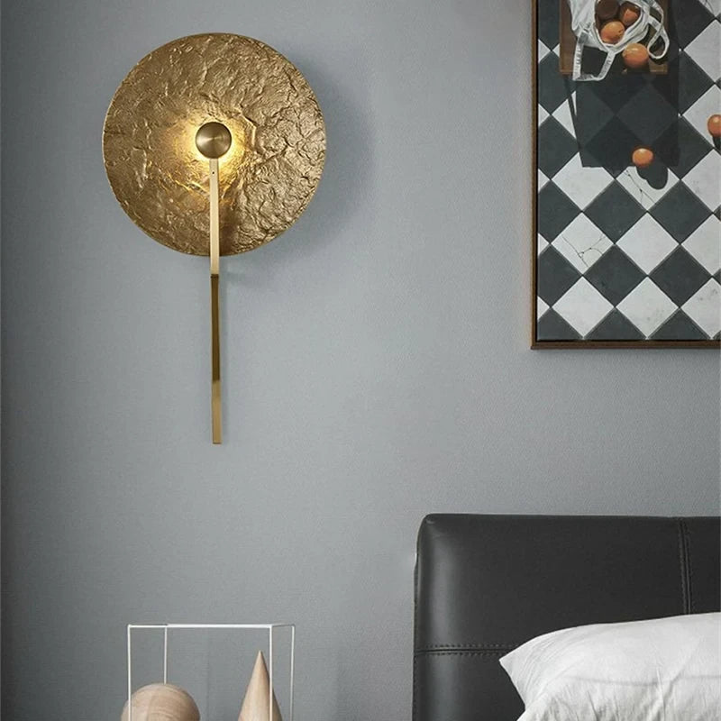 Modern Gold Finish Wall Sconce in Cozy Master Bedroom