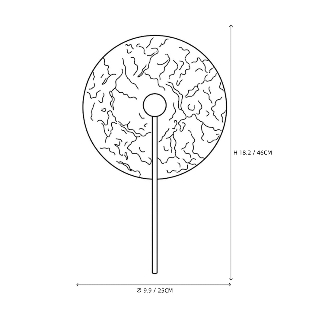 Modern Textured Disc and Vertical Rod Wall Sconce Line Art Dimension Diagram