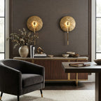 Modern Textured Disc Wall Sconce in Sophisticated Living Room Setting