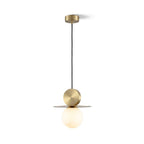 Modern Disc and Globe Pendant Light with Brass Finish on Pure White Background