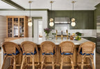 Modern Disc and Globe Pendant Lights Over Long Kitchen Counter