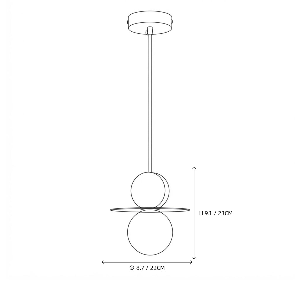 Modern Disc and Globe Pendant Light Line Art Dimension Diagram