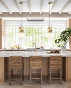 Modern Disc and Globe Pendant Lights Over Kitchen Breakfast Bar