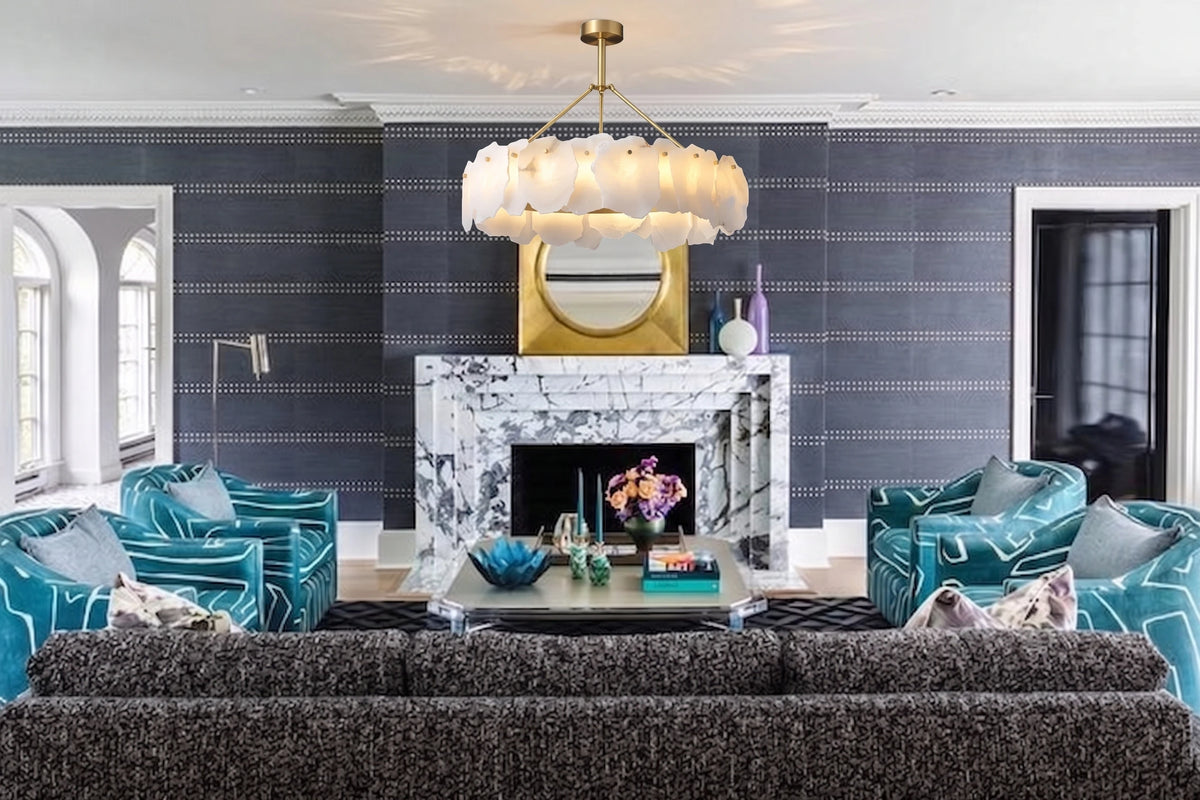 Alabaster Petal Chandelier in Luxury Living Room
