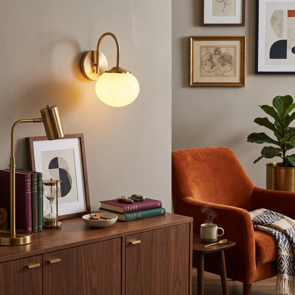 Brass Glass Globe Wall Sconce