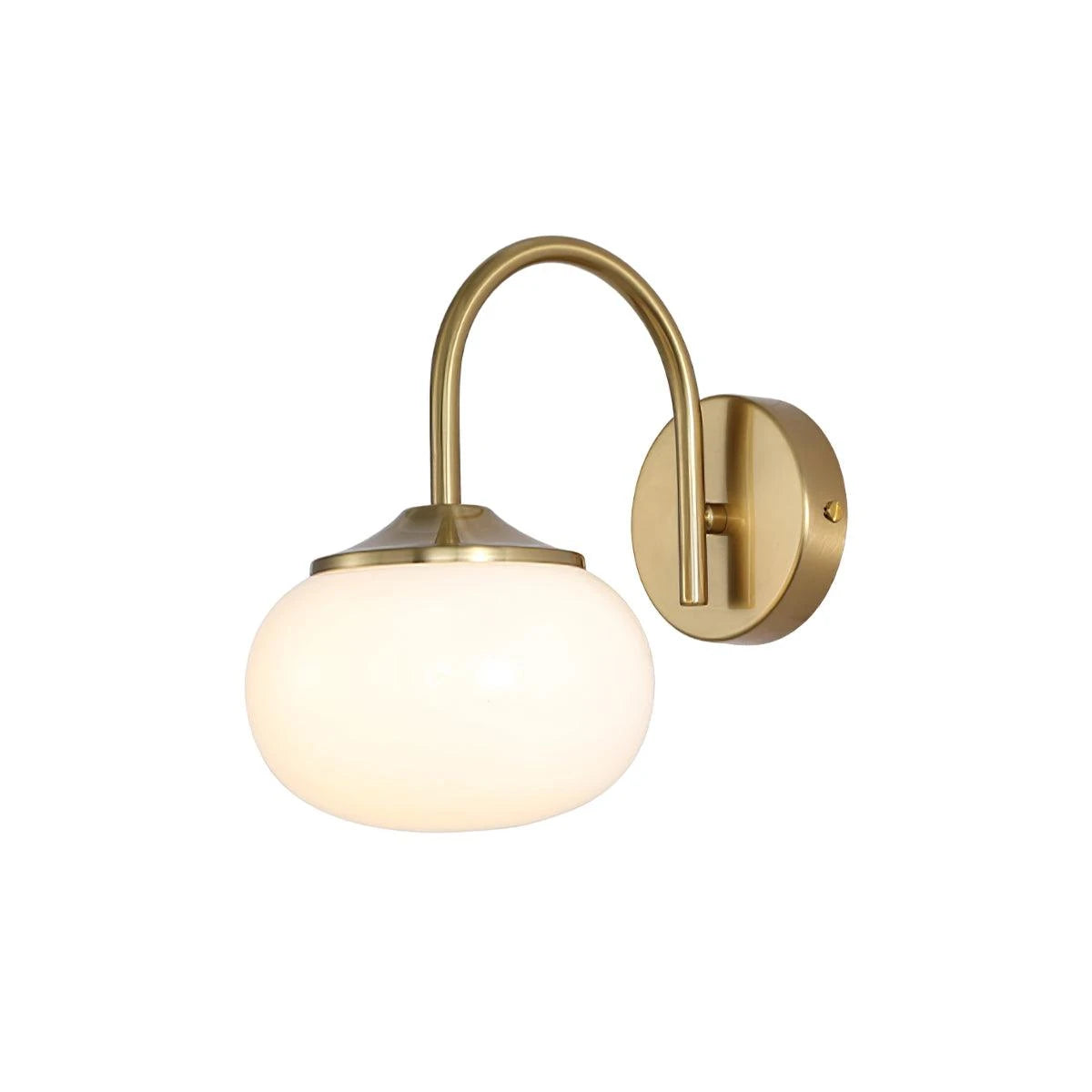 Vintage Brass Gooseneck Opal Globe Wall Sconce on Pure White Background