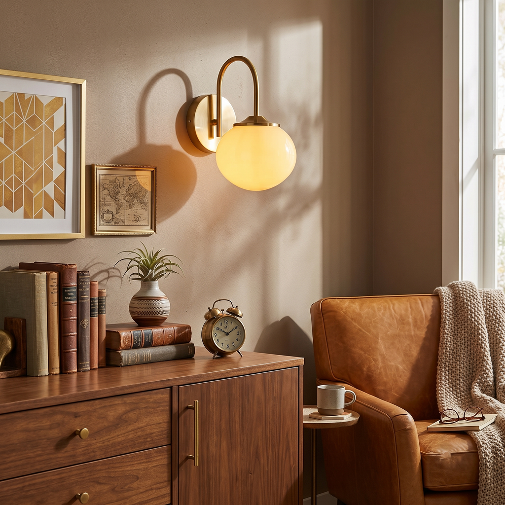 Brass Glass Globe Wall Sconce