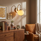 Brass Glass Globe Wall Sconce