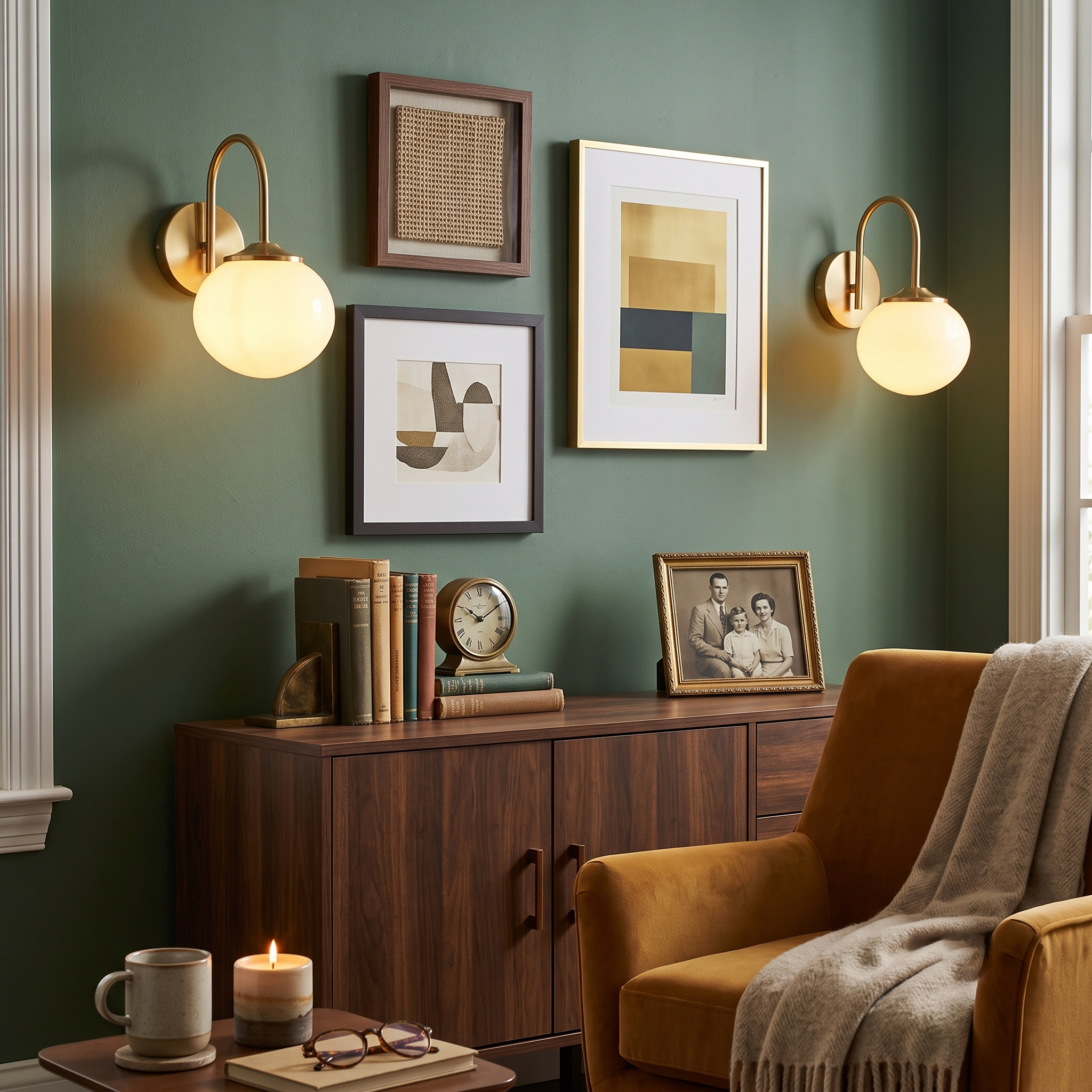 Brass Glass Globe Wall Sconce