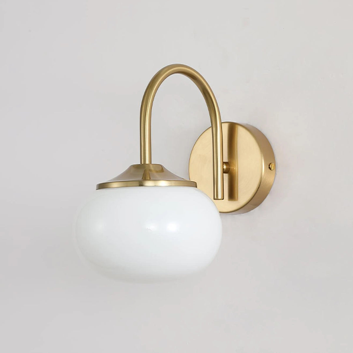 Brass Gooseneck Opal Globe Wall Sconce Studio Product Shot