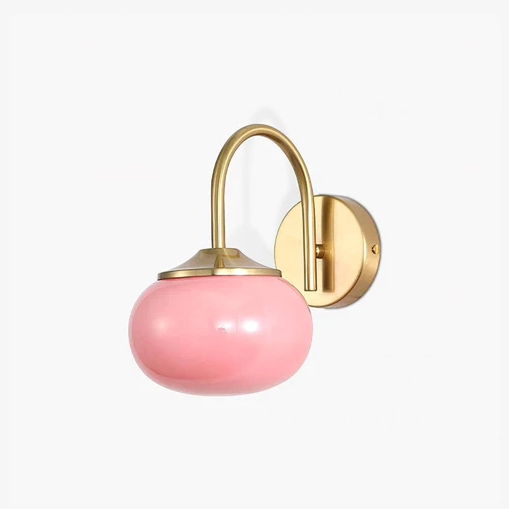 Brass Gooseneck Pink Globe Wall Sconce Studio Product Shot