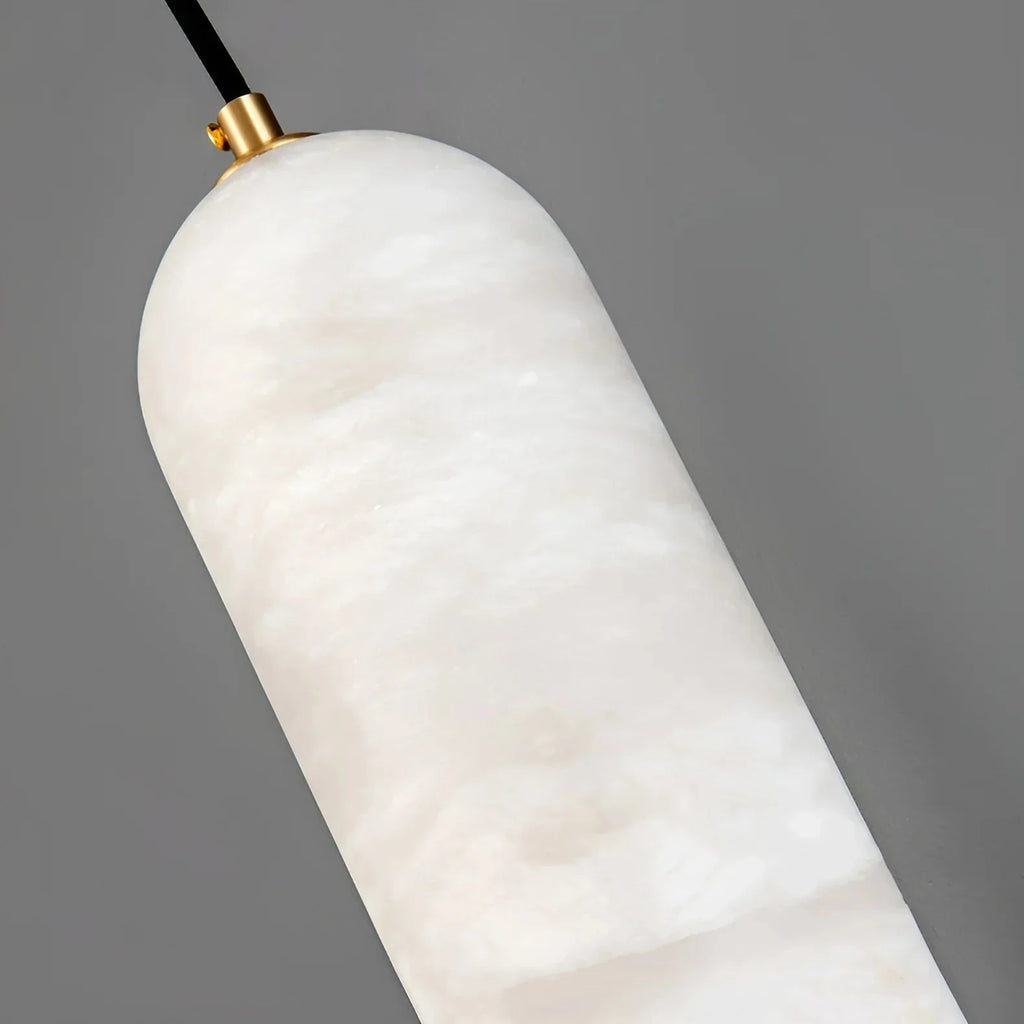 Close Up View of Translucent Alabaster Dome Shade and Brass Hardware