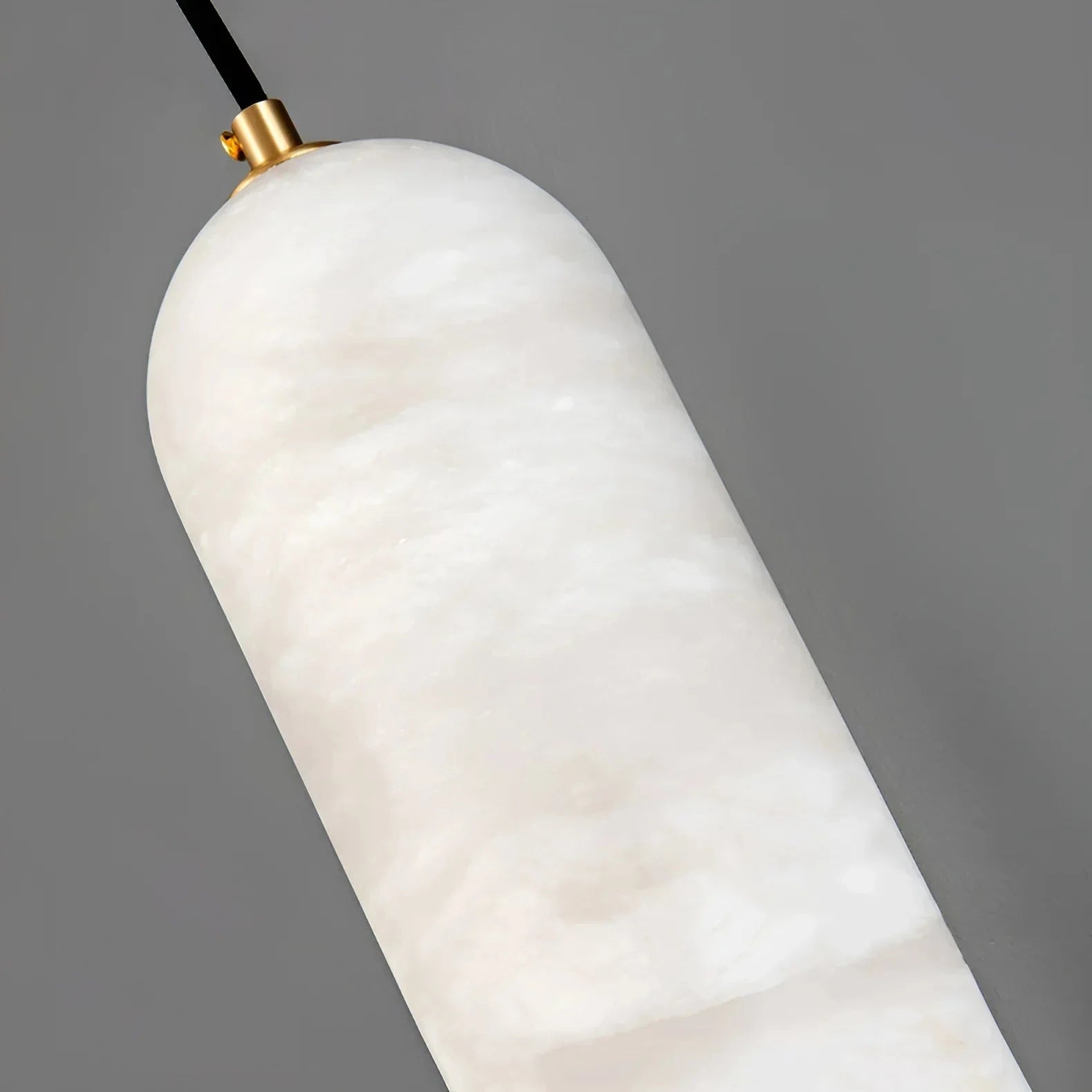Close Up View of Translucent Alabaster Dome Shade and Brass Hardware