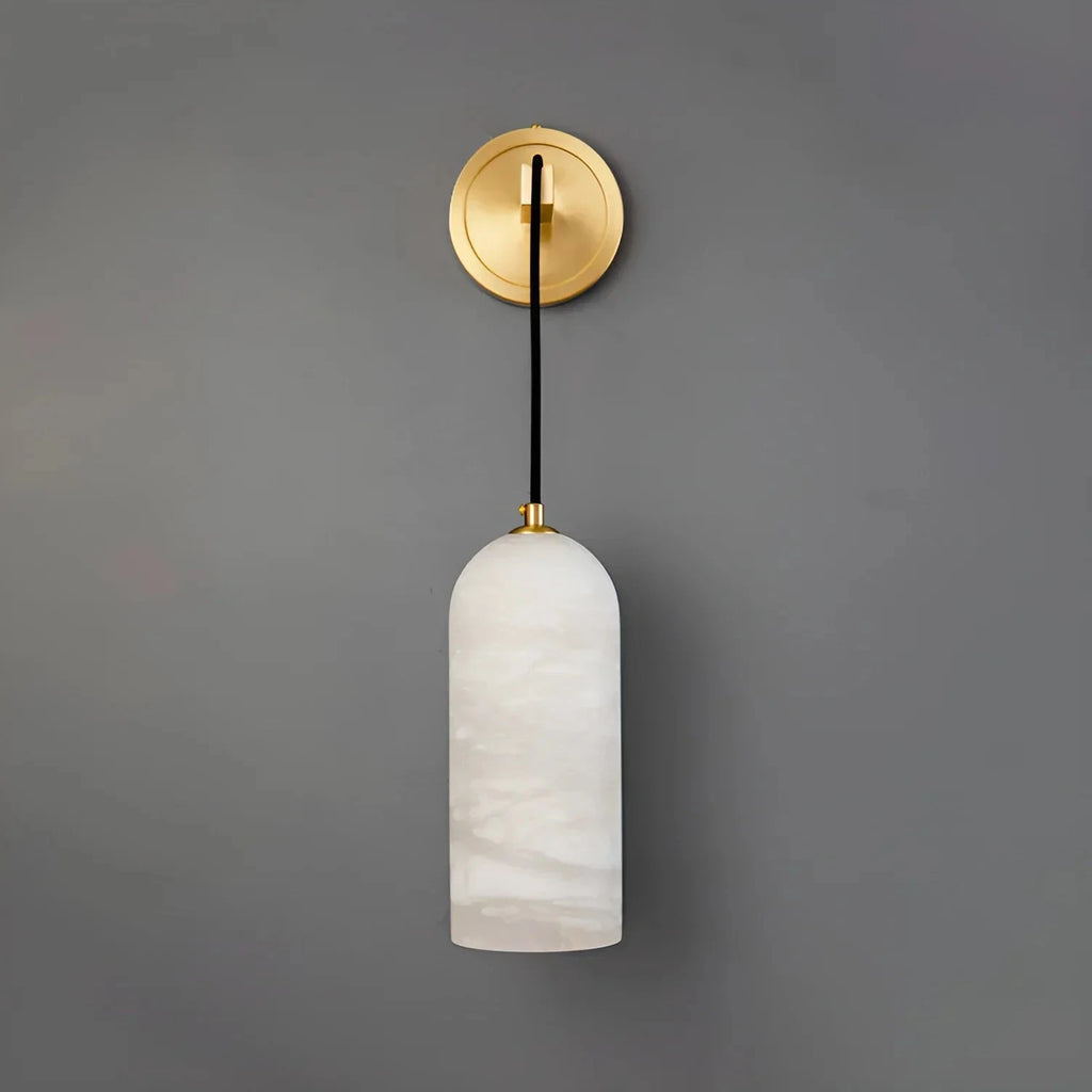 Front View of Alabaster Dome Cylinder Wall Sconce