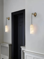 Pair of Alabaster Pendant Sconces Flanking Doorway