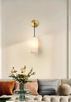 Modern Alabaster Dome Cylinder Wall Sconce Over Sofa