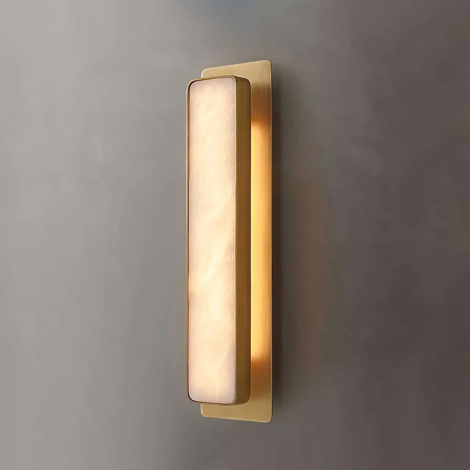 Brushed Brass Rectangular Alabaster Wall Light Studio Display