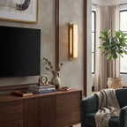 Rectangular Alabaster Wall Sconce beside TV Credenza