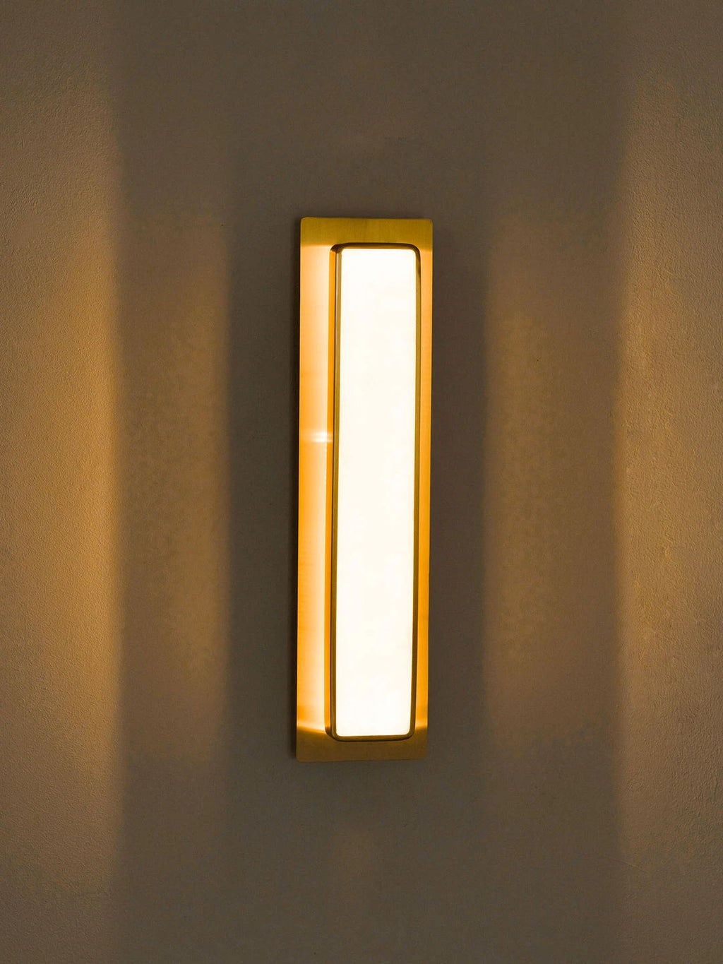 Illuminated Rectangular Alabaster Wall Sconce Night View