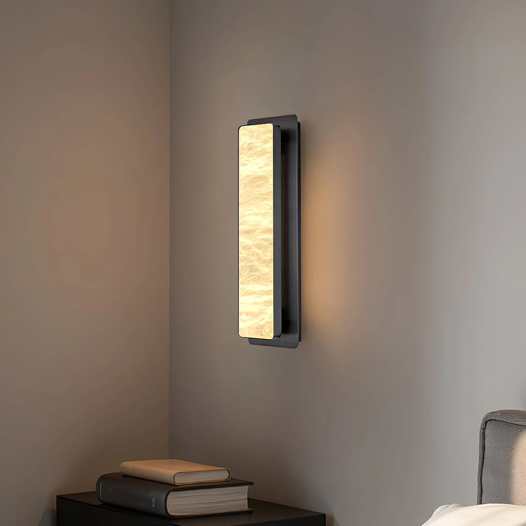 Modern Black Frame Alabaster Sconce Illuminating Interior Corner