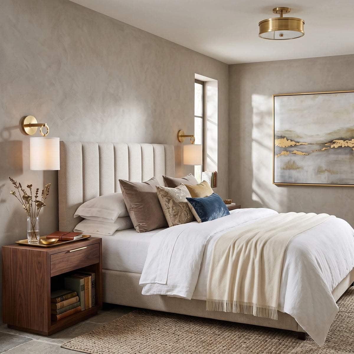 Brass Wall Sconces as Bedside Ambient Lighting