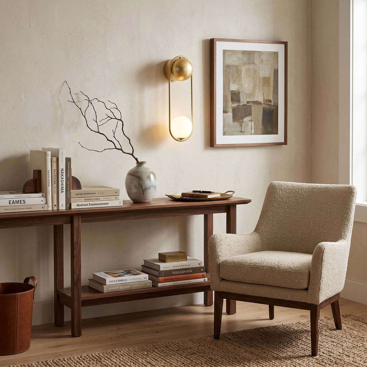 Modern Loop Globe Sconce Illuminating Living Room Console