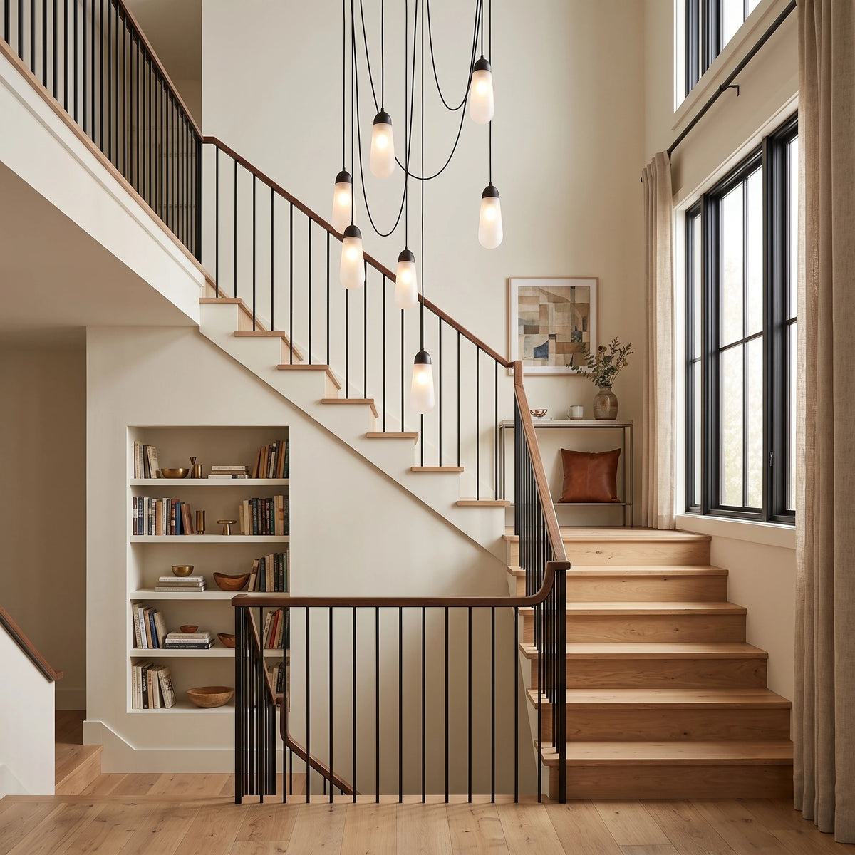 Modern Glass Teardrop Multi Light Chandelier Over Staircase