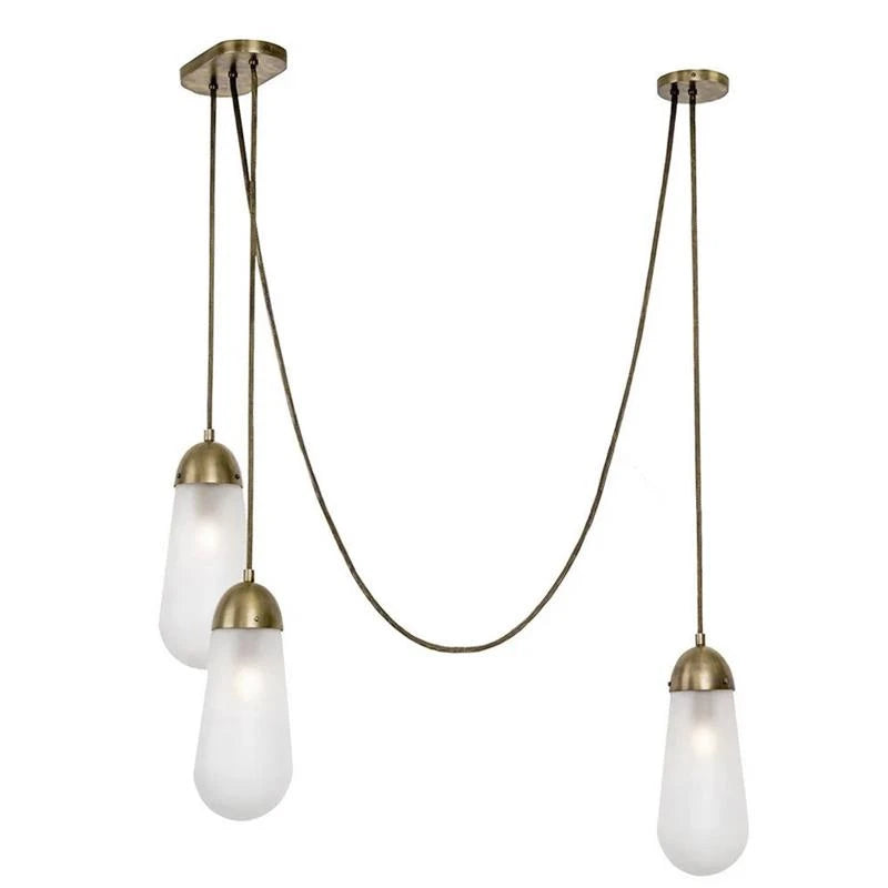 3 Light Brass Glass Teardrop Swag Chandelier Studio Product Shot
