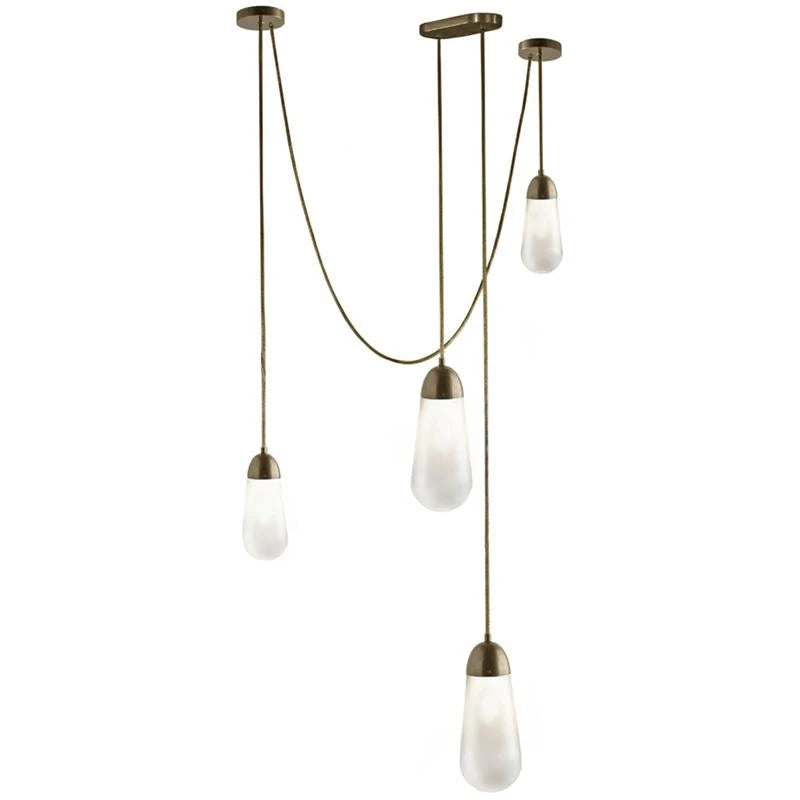 3 Light Brass Glass Teardrop Chandelier Studio Product Shot