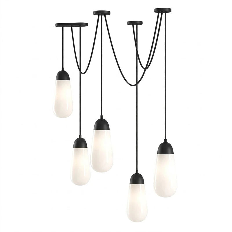 Modern Black Glass Teardrop Multi Light Swag Chandelier on Pure White Background