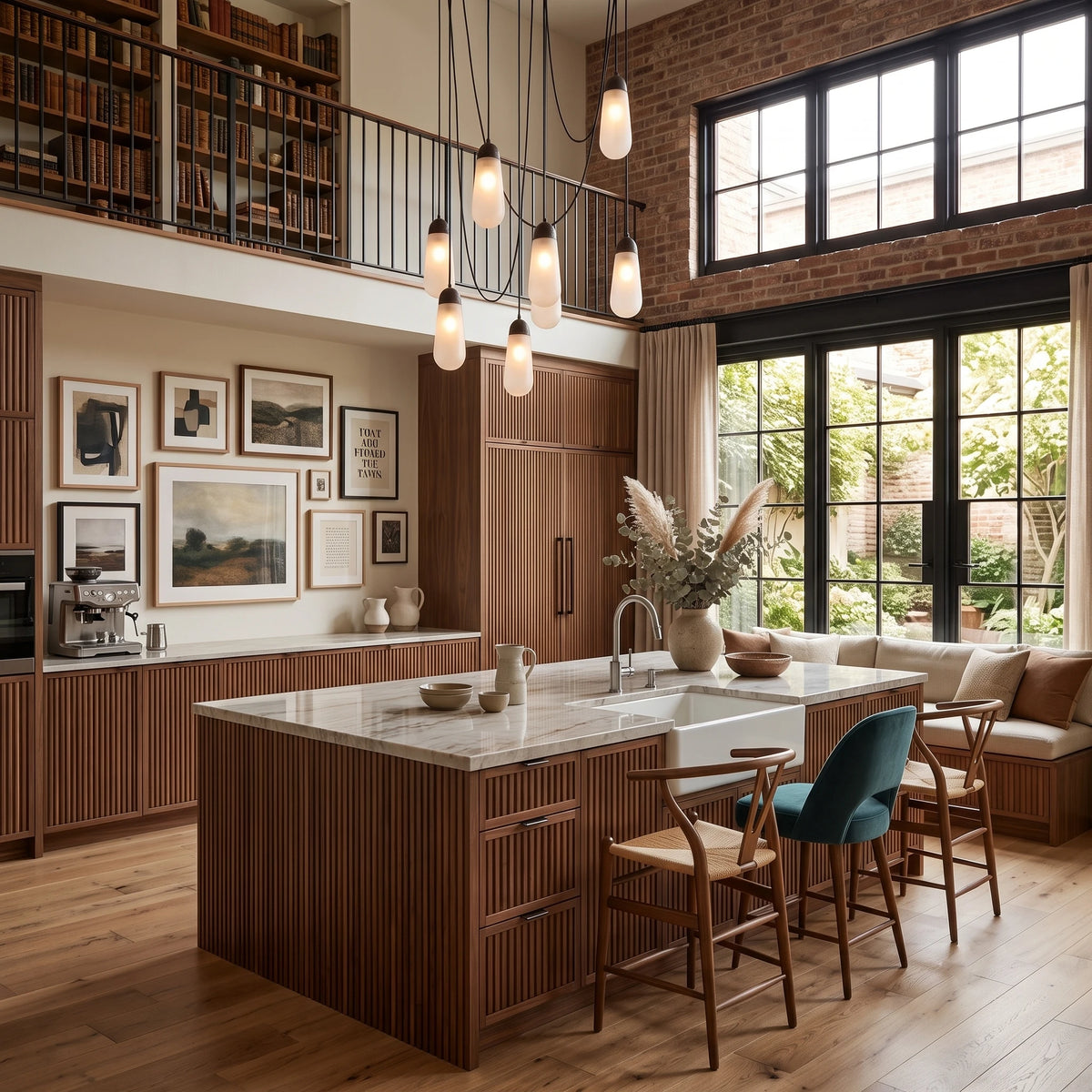 Multi Light Glass Teardrop Swag Chandelier Over Kitchen Island