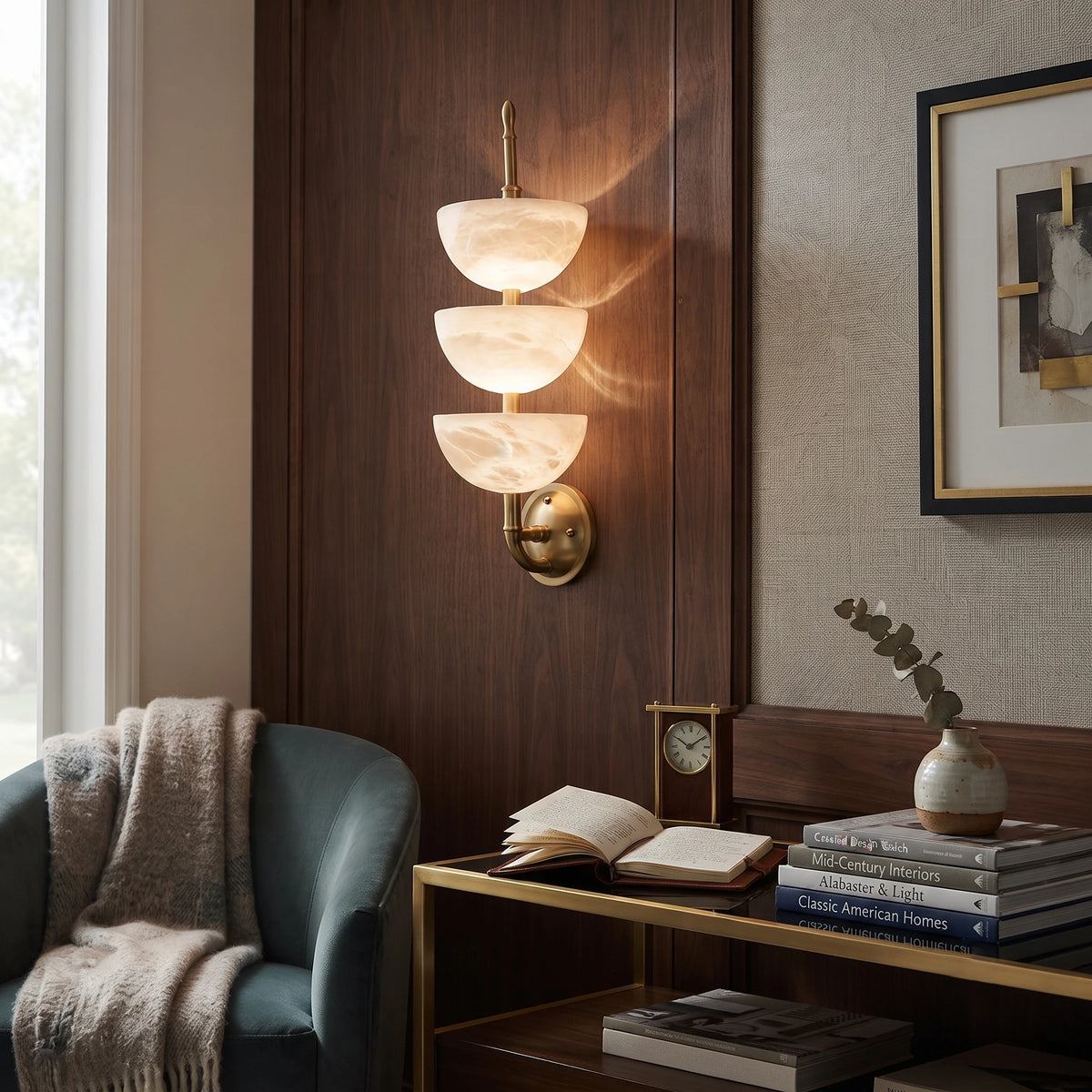 Modern Alabaster Light Accent in Cozy Living Room Corner