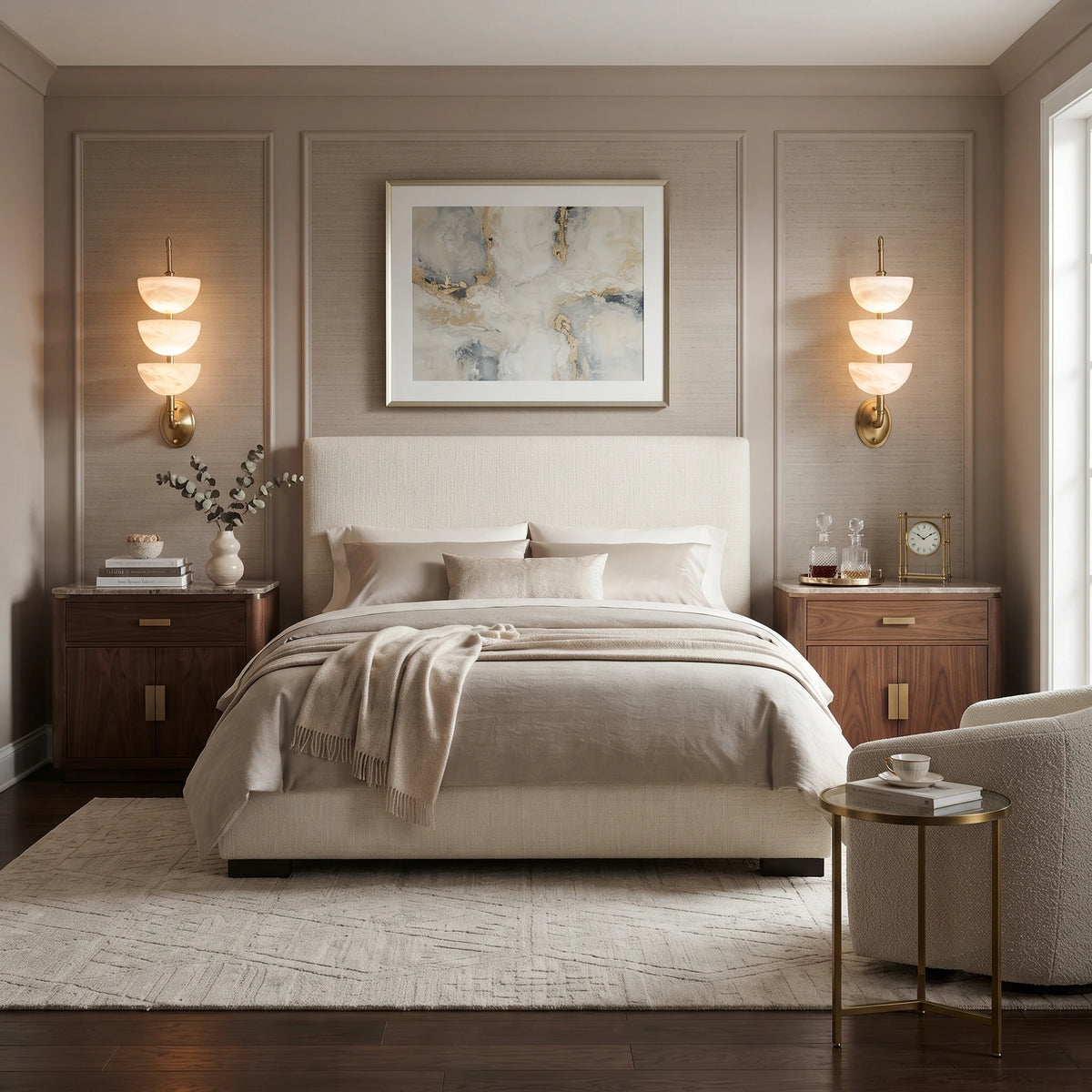Tiered Alabaster Wall Lights as Ambient Bedroom Lighting