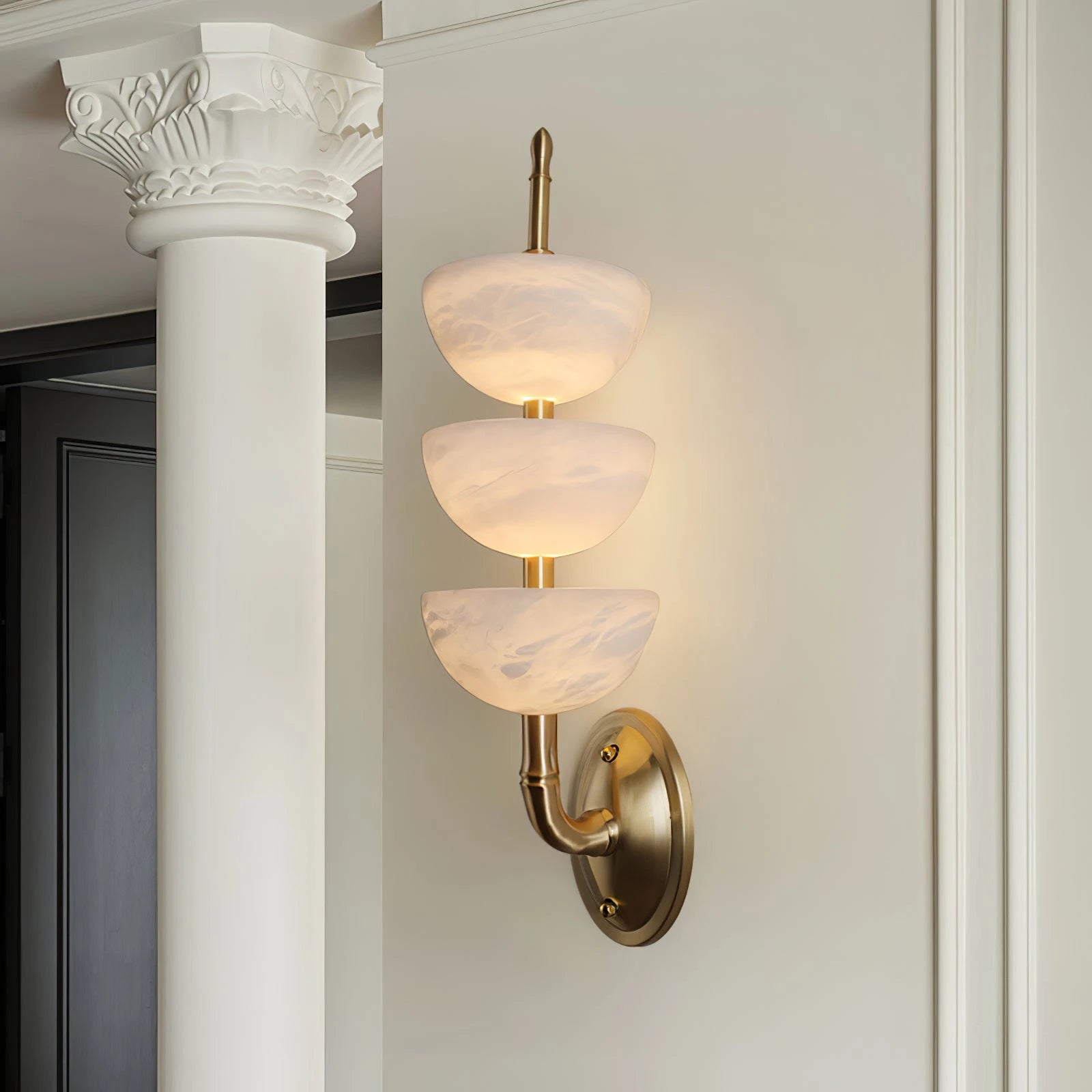 Brass & Alabaster Tiered Sconce