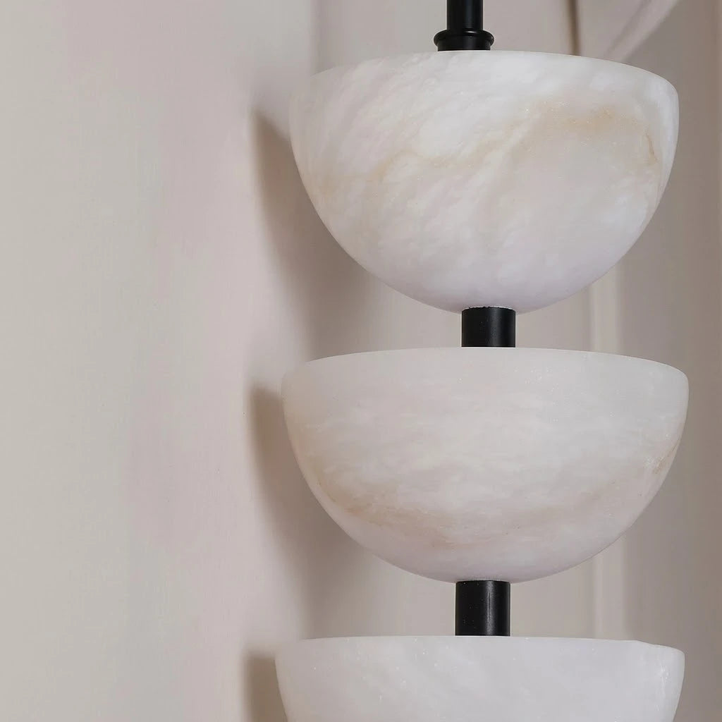 Close Up of 3-Tiered Natural Alabaster Stone Bowls