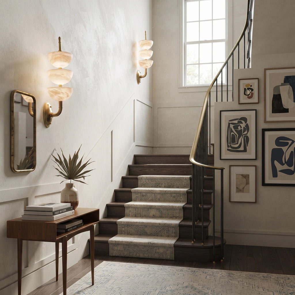 Brass & Alabaster Tiered Sconce
