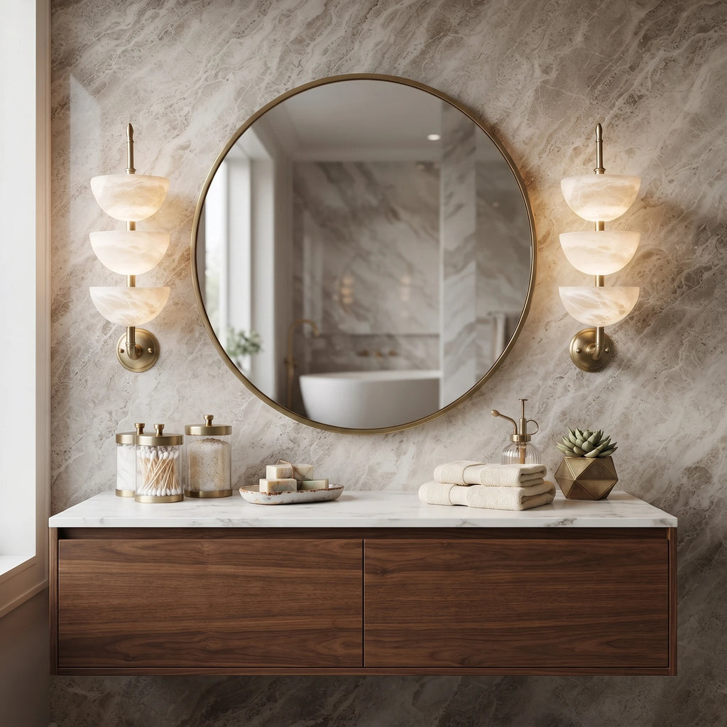 Brass & Alabaster Tiered Sconce