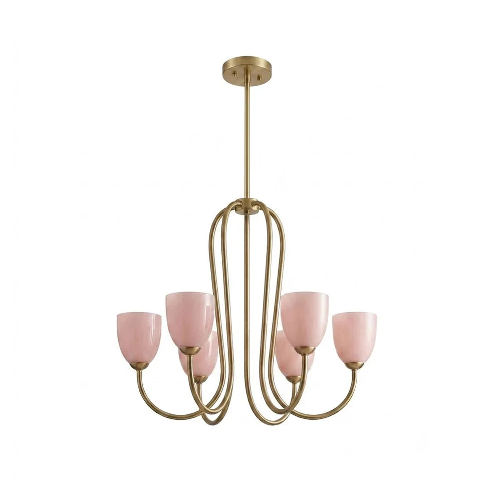 Brass & Rose Glass Chandelier