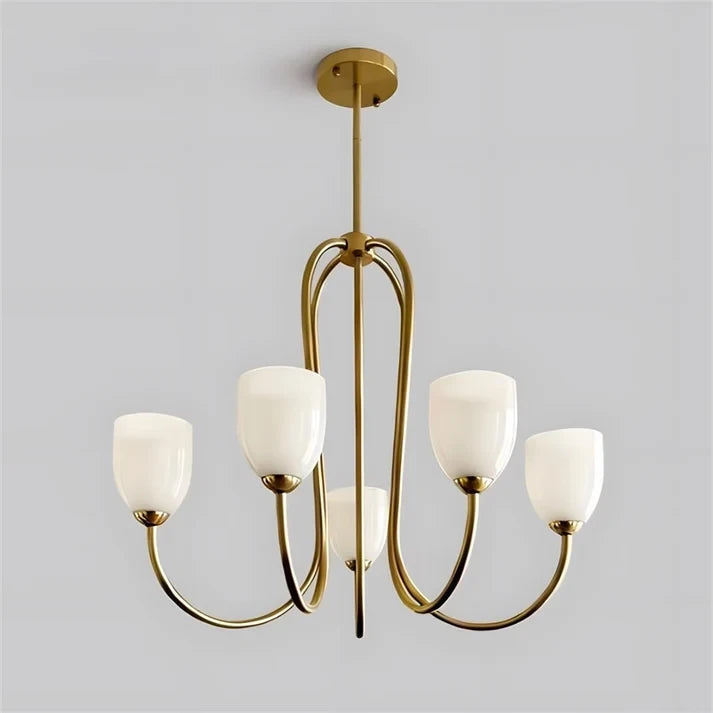 Brass & Rose Glass Chandelier