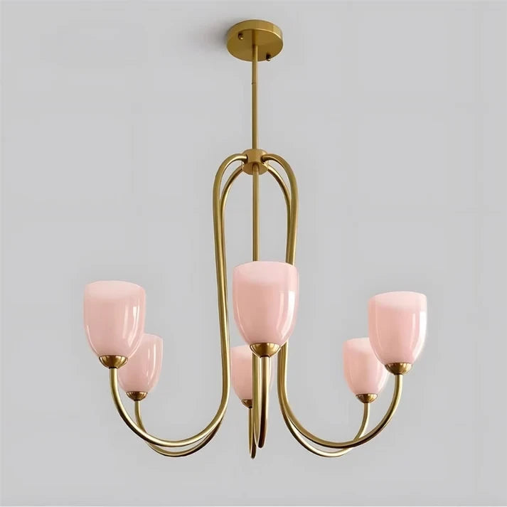 Brass & Rose Glass Chandelier