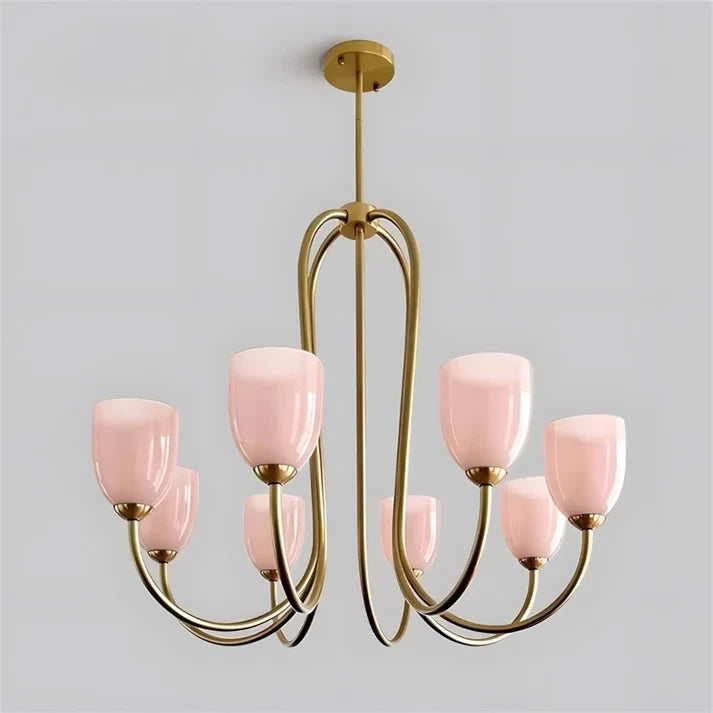 Brass & Rose Glass Chandelier
