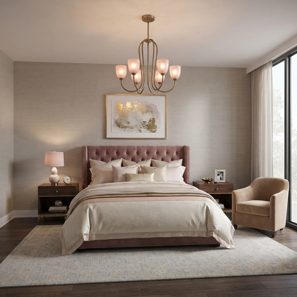 Brass & Rose Glass Chandelier