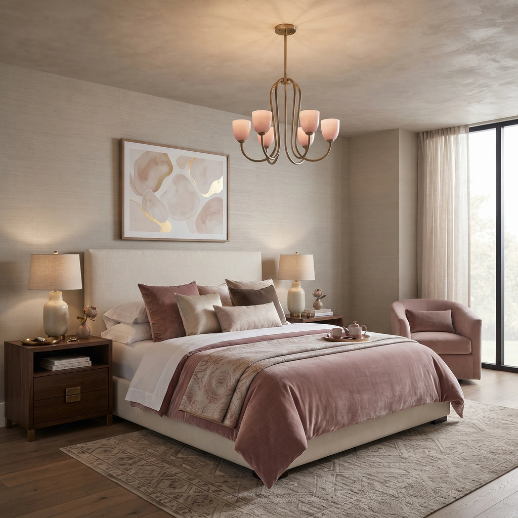 Brass & Rose Glass Chandelier