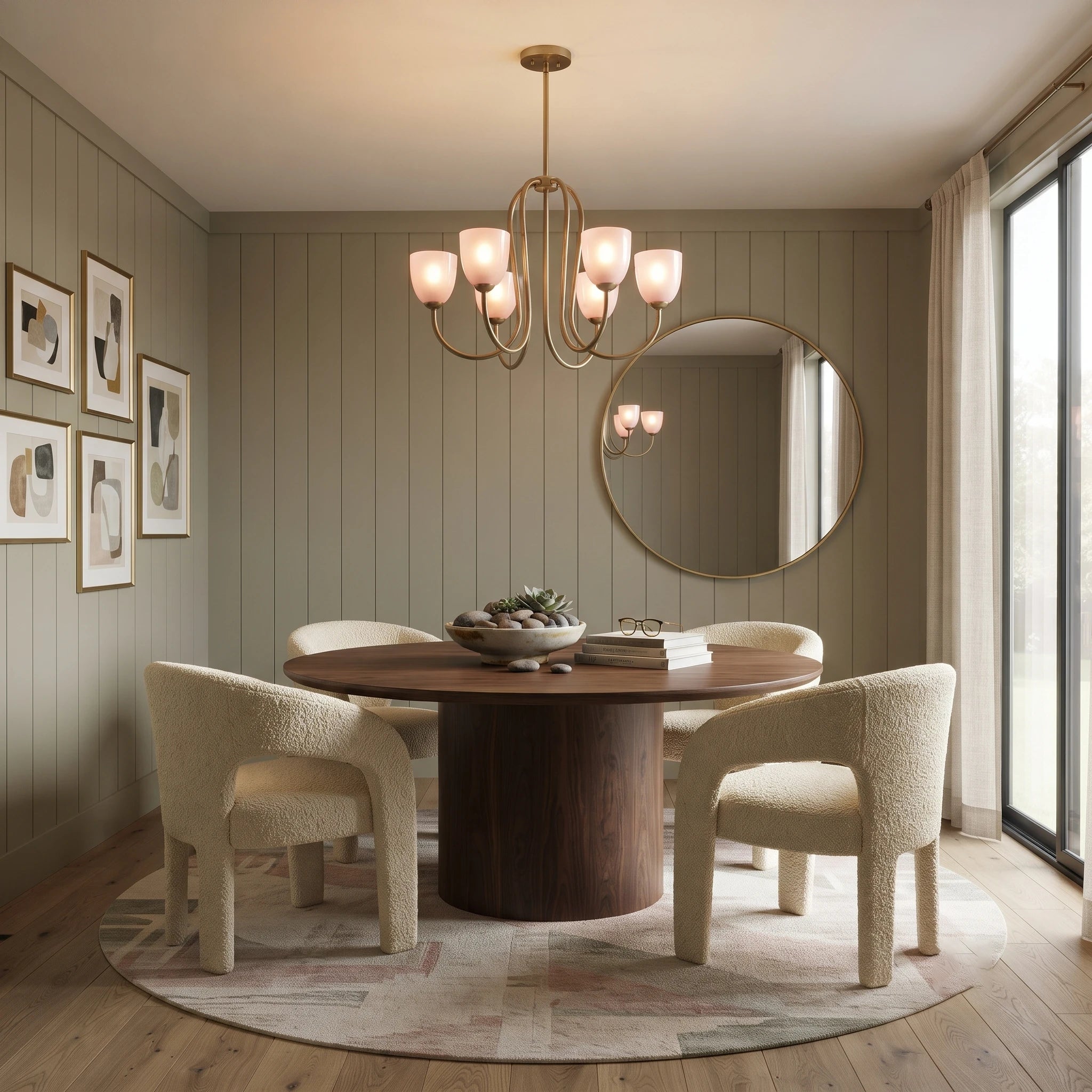 Brass & Rose Glass Chandelier
