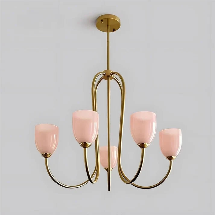 Brass & Rose Glass Chandelier