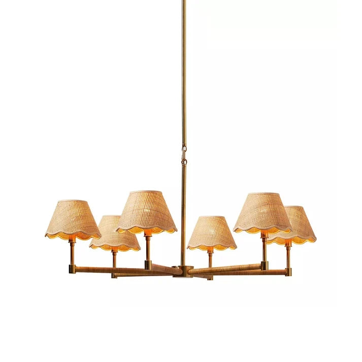 Brass & Scalloped Rattan Chandelier
