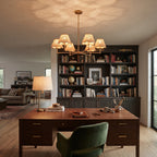 Brass & Scalloped Rattan Chandelier
