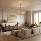 Brass & Scalloped Rattan Chandelier