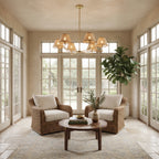 Brass & Scalloped Rattan Chandelier