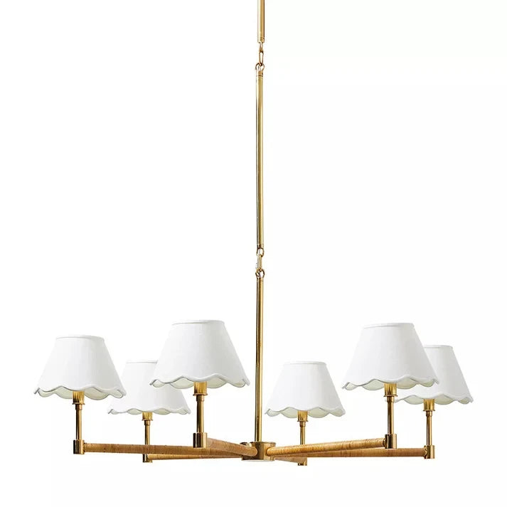 Brass & Scalloped Rattan Chandelier